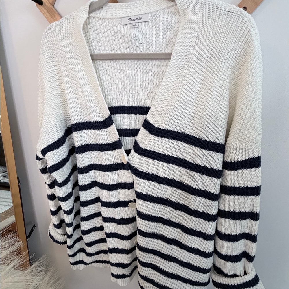 Madewell Navy and Cream Striped Cardigan